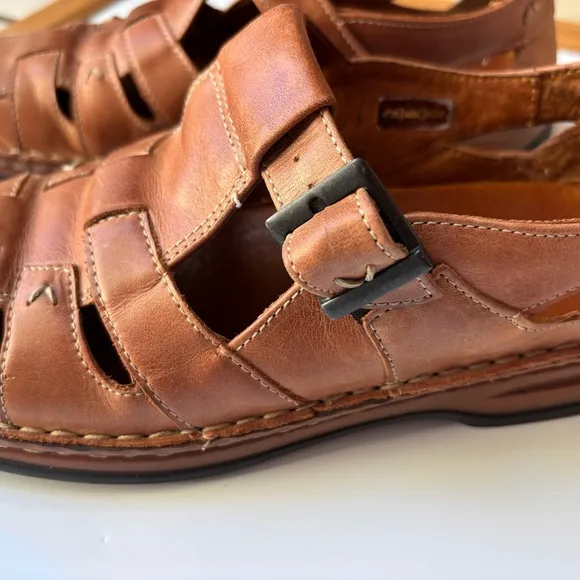 Josef Seibel Men’s Oxford Huarache Buckle Leather Brown Sandals EU 38 / US 7.5