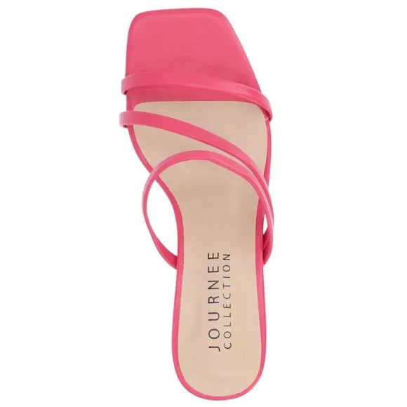 Journee Women's Takarah Strappy Asymmetrical Wedge Slide Sandals Pink Size 8 1/2