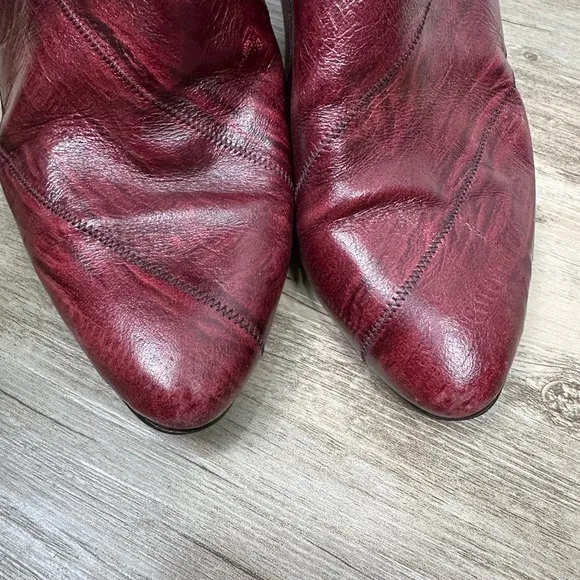 Joyce California Red Leather Slouchy Pirate Pointed Toe Bootie Boots Size 8