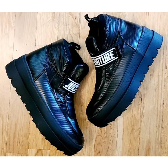 Juicy Couture Black Veronica Winter Platform Space Puffer Boots Size 8