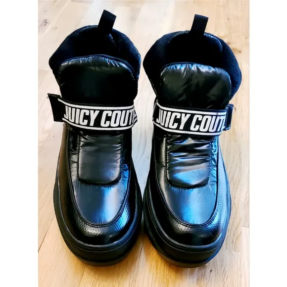 Juicy Couture Black Veronica Winter Platform Space Puffer Boots Size 8