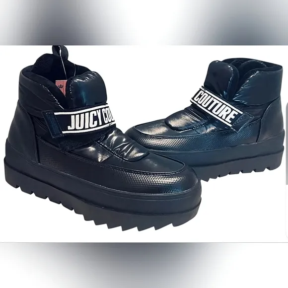 Juicy Couture Black Veronica Winter Platform Space Puffer Boots Size 8