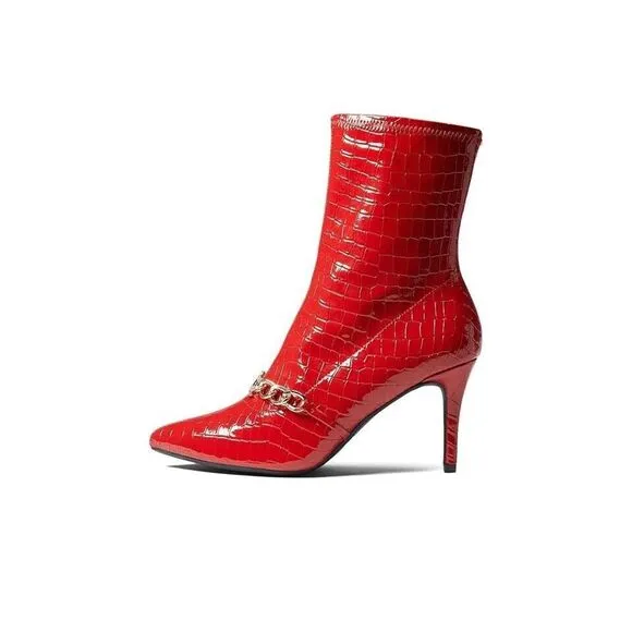 Juicy Couture Tommi Women's Size 6 Red Snakeskin Pointed Toe Ankle Boots KHD724