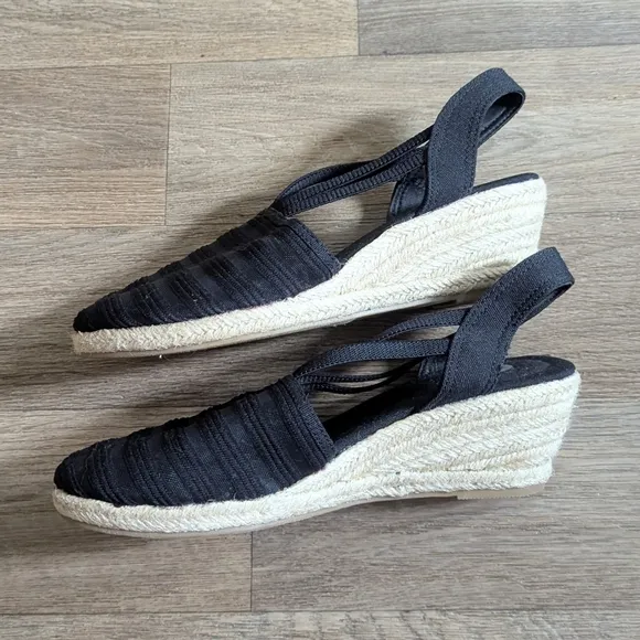 Julia Black Espadrille Wedge Sandals Women Size 7