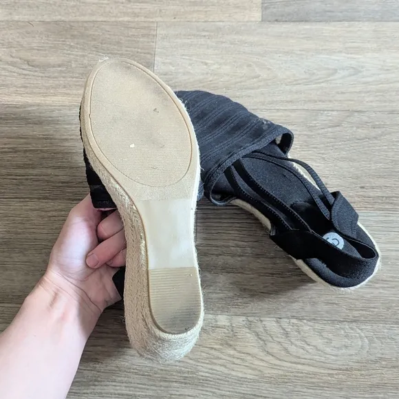 Julia Black Espadrille Wedge Sandals Women Size 7
