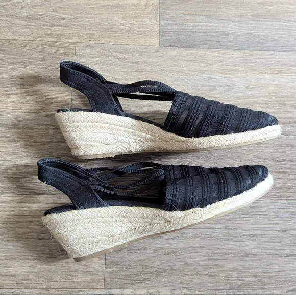 Julia Black Espadrille Wedge Sandals Women Size 7