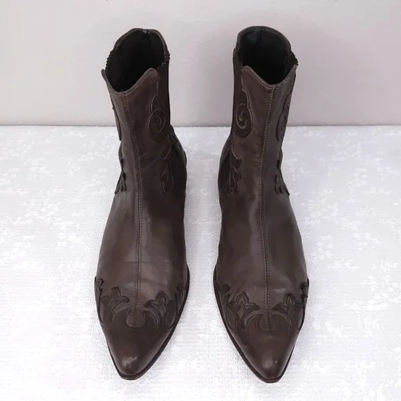 Just CAVALLI Ankle Boots Western Pointed Toe Brown Leather Booties