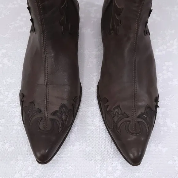 Just CAVALLI Ankle Boots Western Pointed Toe Brown Leather Booties