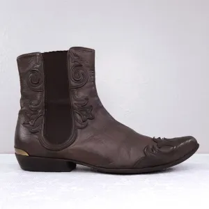 Just CAVALLI Ankle Boots Western Pointed Toe Brown Leather Booties
