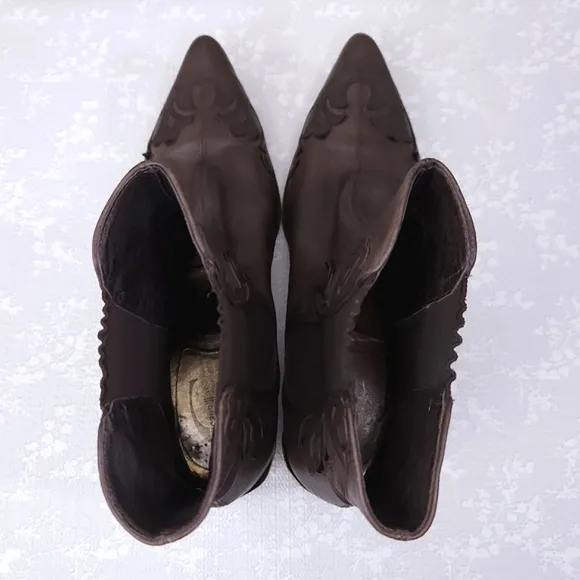 Just CAVALLI Ankle Boots Western Pointed Toe Brown Leather Booties