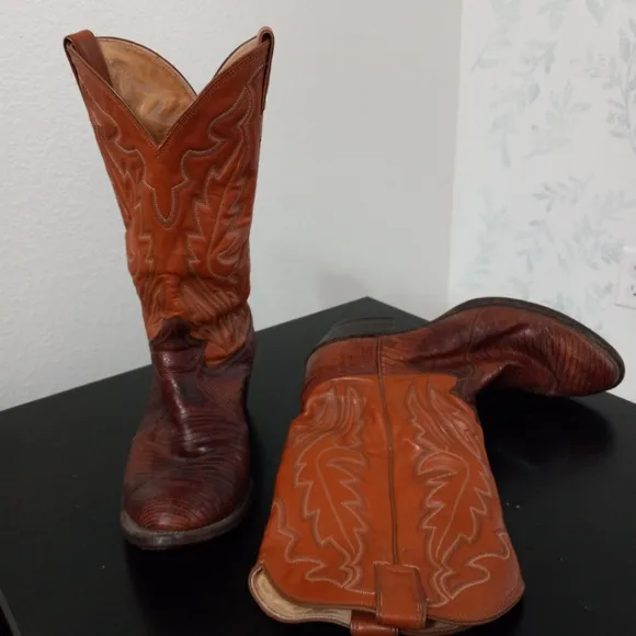 Justin 9.5D Mens Lizard Classic Western Boots Tan Style 8306