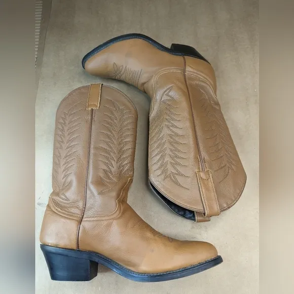 Justin Boots Diamond J women's sz 6.5C classic tan leather Western cowgirl boots