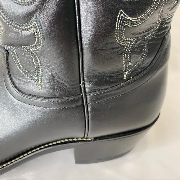 Justin Buck 13” Western Black Leather Boots Cowboy Heel Pointed Toe 8.5