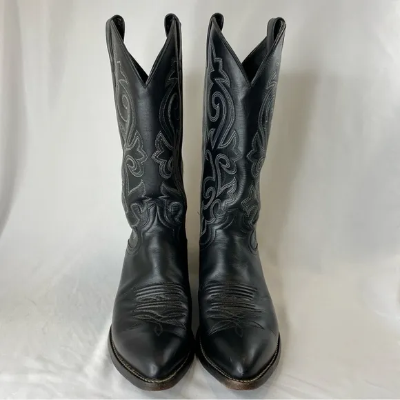 Justin Buck 13” Western Black Leather Boots Cowboy Heel Pointed Toe 8.5