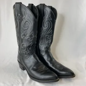 Justin Buck 13” Western Black Leather Boots Cowboy Heel Pointed Toe 8.5