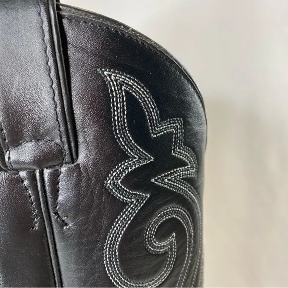 Justin Buck 13” Western Black Leather Boots Cowboy Heel Pointed Toe 8.5