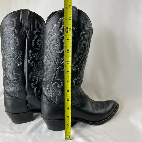 Justin Buck 13” Western Black Leather Boots Cowboy Heel Pointed Toe 8.5