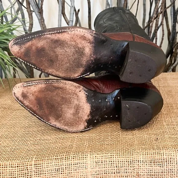 Justin Lizard Skin Leather Western Cowboy Boots 9373 Size 5.5 Women’s Two-Tone