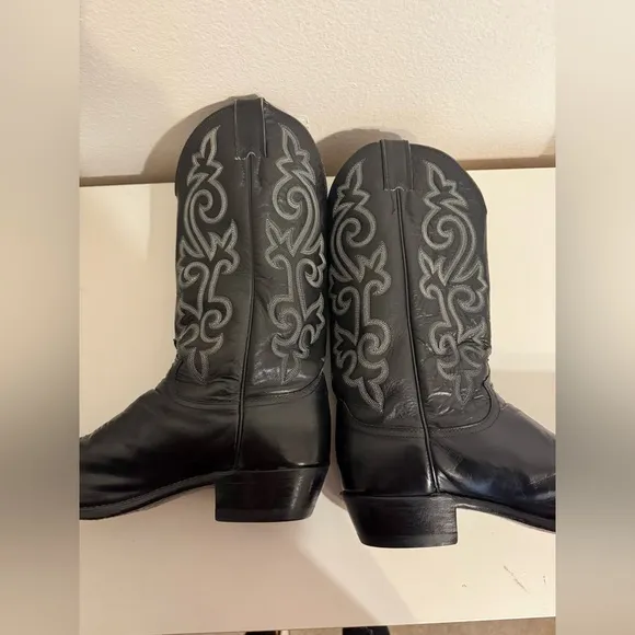 Justin Men's Classic Black Leather Cowboy Western Boots Size 9D