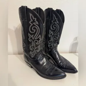 Justin Men's Classic Black Leather Cowboy Western Boots Size 9D