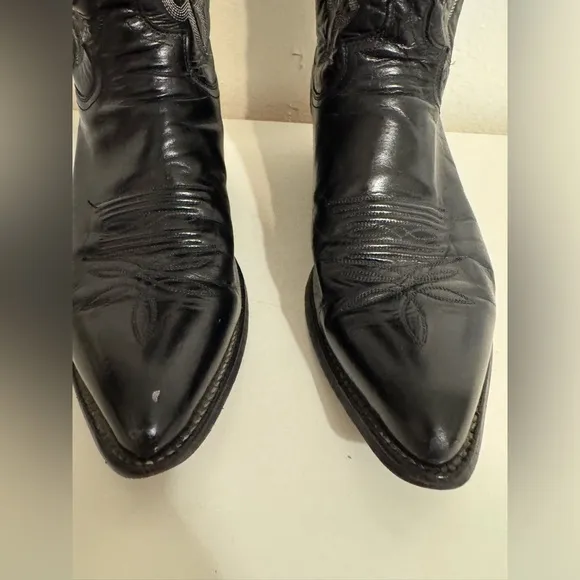 Justin Men's Classic Black Leather Cowboy Western Boots Size 9D
