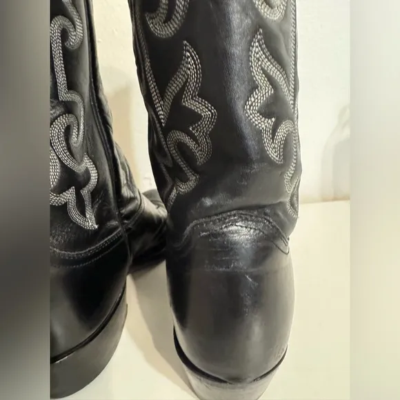 Justin Men's Classic Black Leather Cowboy Western Boots Size 9D
