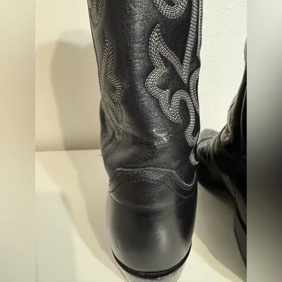 Justin Men's Classic Black Leather Cowboy Western Boots Size 9D