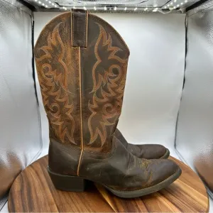 Justin Stampede Pull On Western Boots Pointed Toe Brown 2555 Leather Men's‎ 9D