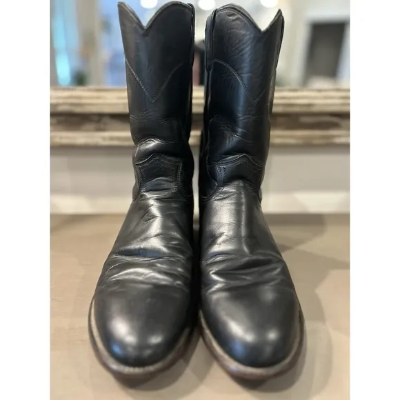 Justin Vintage Classic Black Roper Style 3133 Cowboy Boots Mens Size 9 D