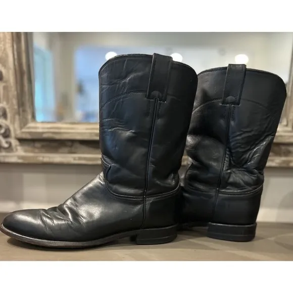 Justin Vintage Classic Black Roper Style 3133 Cowboy Boots Mens Size 9 D