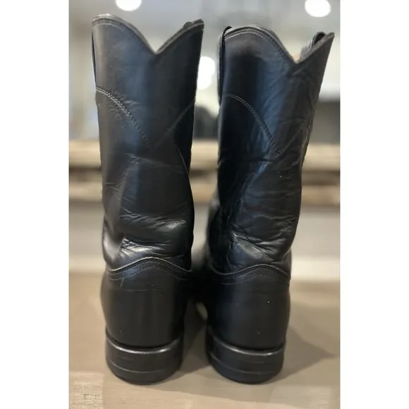 Justin Vintage Classic Black Roper Style 3133 Cowboy Boots Mens Size 9 D