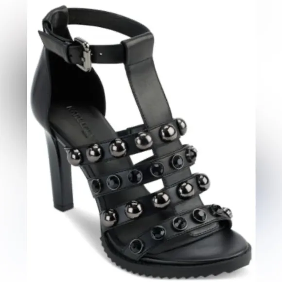 KARL LAGERFELD PARIS Women's Brexton Black Dress Sandals, Size 6.5