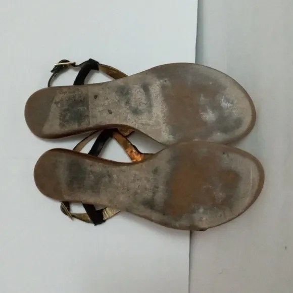 Kate Spade New York Leather Sandals 8M Black Cream  Jewel Preowned