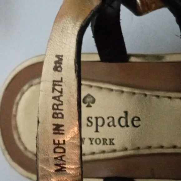 Kate Spade New York Leather Sandals 8M Black Cream  Jewel Preowned