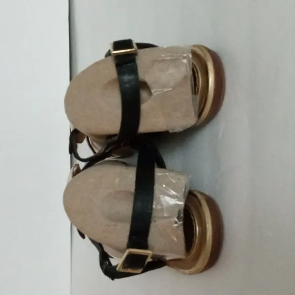 Kate Spade New York Leather Sandals 8M Black Cream  Jewel Preowned