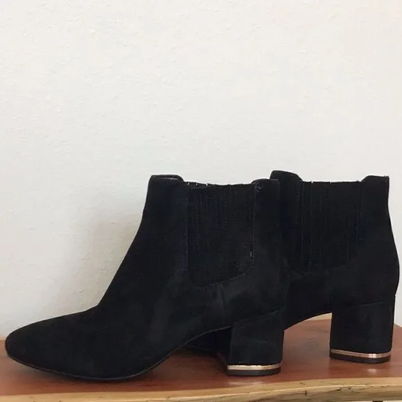 Kenneth Cole Women's Black Suede Edina Ankle Bootie Chunky Block Heels Boots,