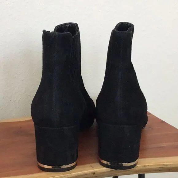 Kenneth Cole Women's Black Suede Edina Ankle Bootie Chunky Block Heels Boots,