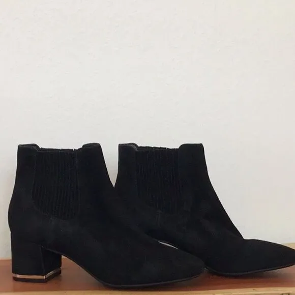 Kenneth Cole Women's Black Suede Edina Ankle Bootie Chunky Block Heels Boots,