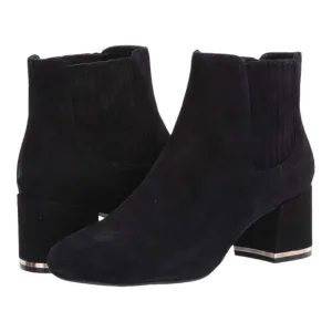 Kenneth Cole Women's Black Suede Edina Ankle Bootie Chunky Block Heels Boots,