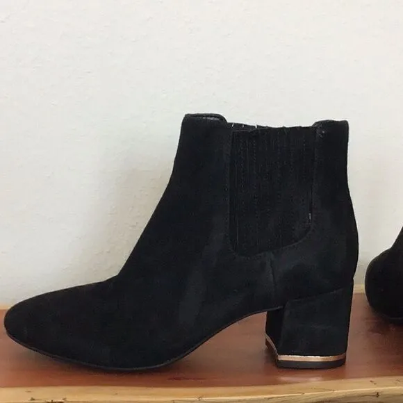 Kenneth Cole Women's Black Suede Edina Ankle Bootie Chunky Block Heels Boots,
