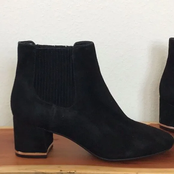 Kenneth Cole Women's Black Suede Edina Ankle Bootie Chunky Block Heels Boots,