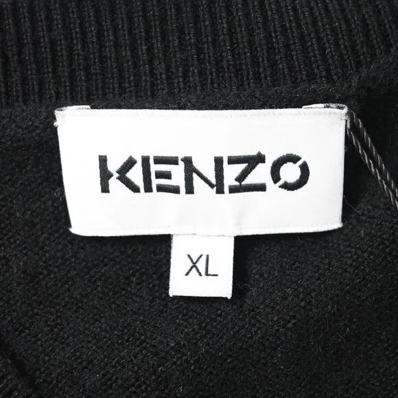 Kenzo Boke Crest Crew Cardigan in Black Wool