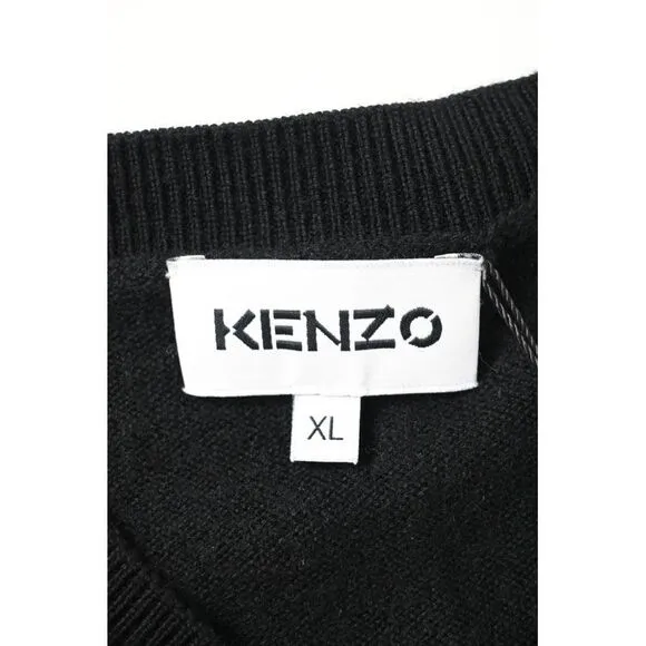 Kenzo Boke Crest Crew Cardigan in Black Wool