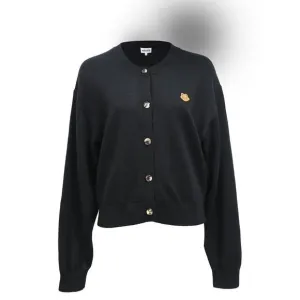 Kenzo Boke Crest Crew Cardigan in Black Wool