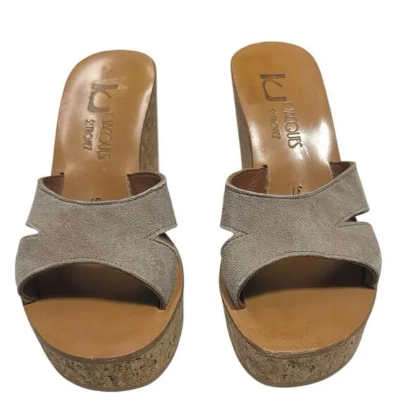 K. Jacques St. Tropez Suede Platform Cork Wedge Sandals Taupe 37 Handcrafted