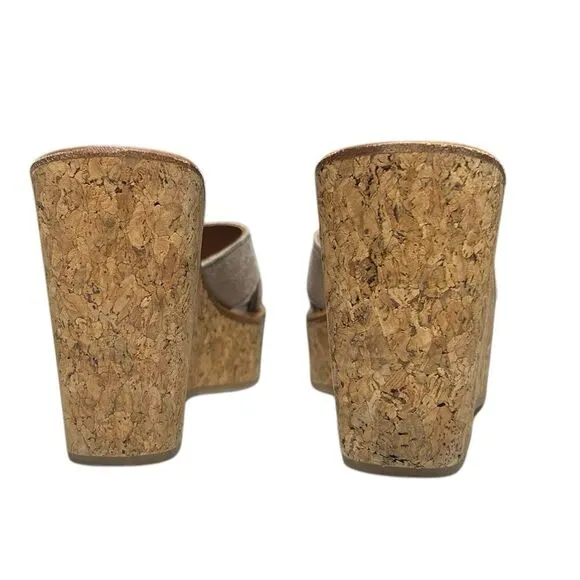 K. Jacques St. Tropez Suede Platform Cork Wedge Sandals Taupe 37 Handcrafted