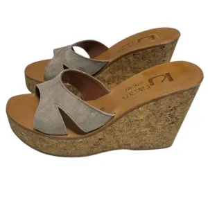 K. Jacques St. Tropez Suede Platform Cork Wedge Sandals Taupe 37 Handcrafted