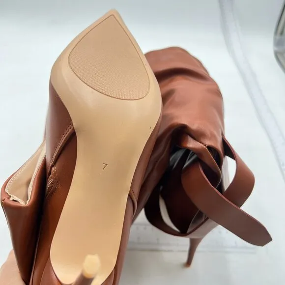 Knee High Boots Women Fold Over Boots Pointed Toe Stiletto Heel Brown