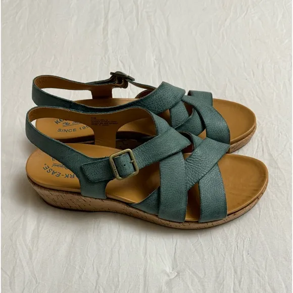 Kork-Ease Womens Caroleigh Ankle Strap Wedge Leather Sandals Turquoise Size 11