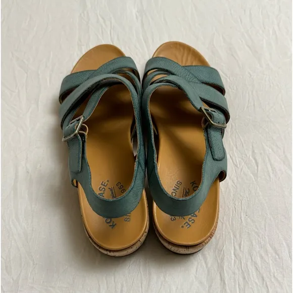 Kork-Ease Womens Caroleigh Ankle Strap Wedge Leather Sandals Turquoise Size 11